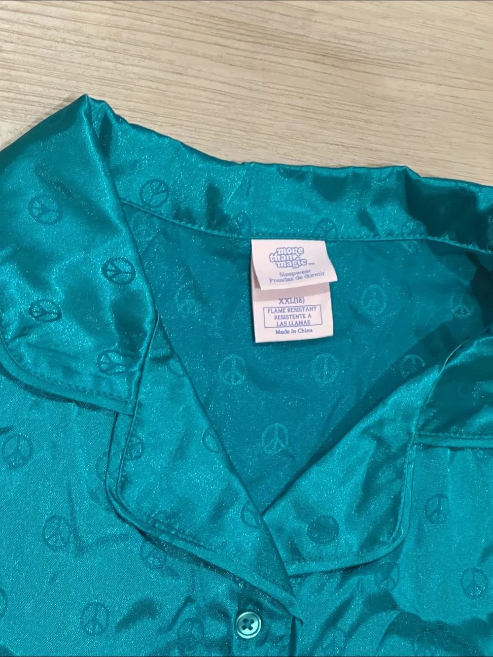 New More Than Magic Teal Short-Sleeve Satin Pajama Set Size XXL 18 Girls NWT